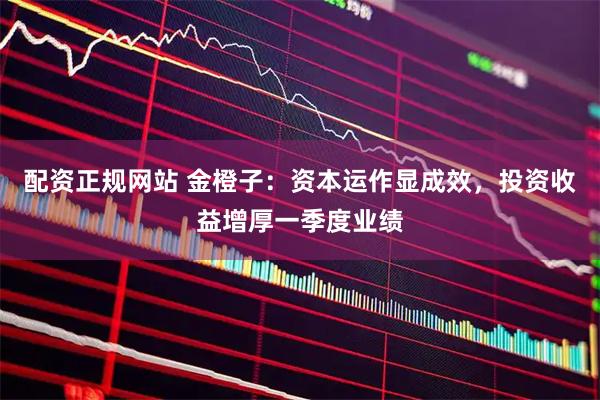 配资正规网站 金橙子：资本运作显成效，投资收益增厚一季度业绩